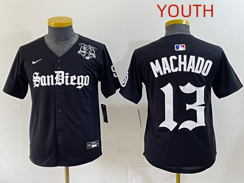 Youth 2025 San Diego Padres #13 Machado Black Five generations Joint Name Nike MLB Jersey style 15->youth mlb jersey->Youth Jersey